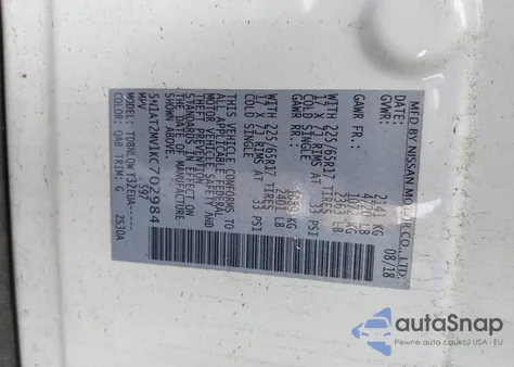 2019 Nissan Rogue Sv z USA, uszkodzony, nr VIN 5N1AT2MV1KC702984